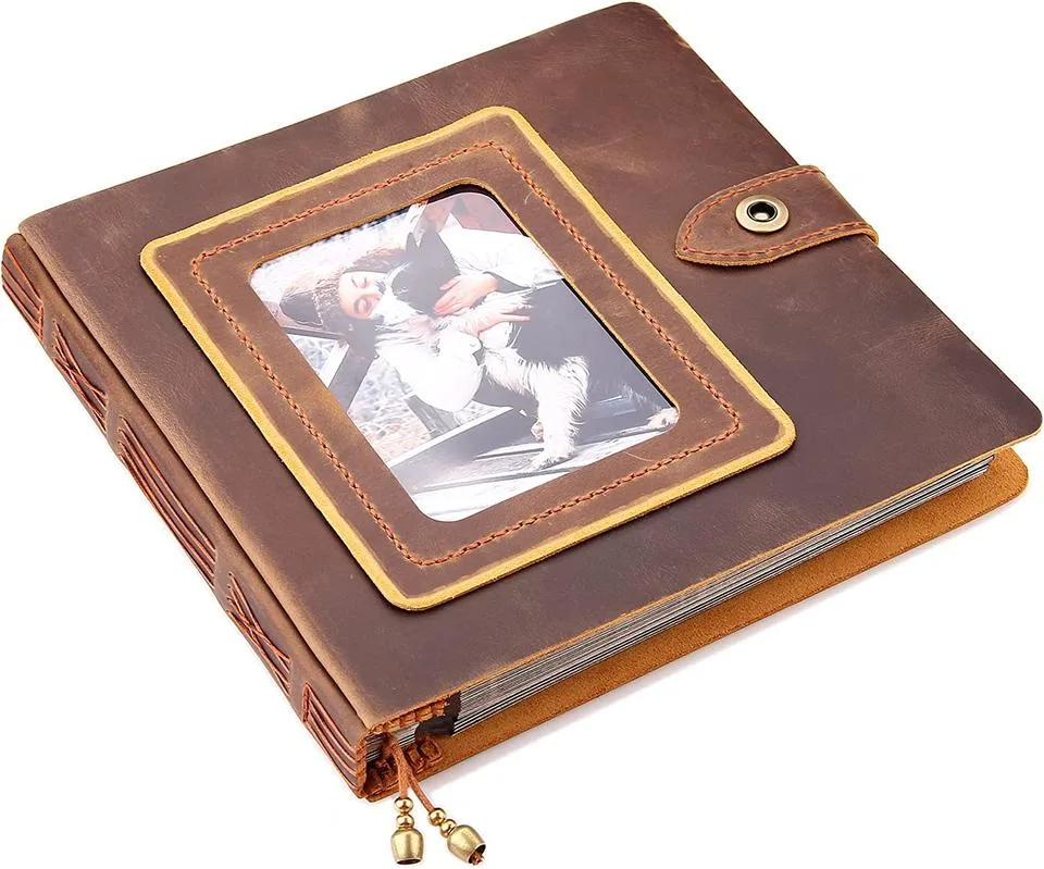 China Wholesale Handmade Brown Leather Wedding Photo Album Scrapbook for Customized Logo