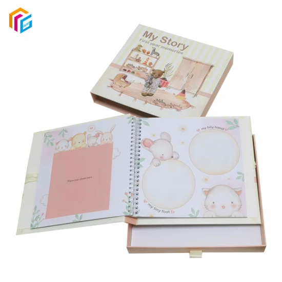 Caixa de papelão com impressão personalizada, espiral, papel yo, pequenos, primeiro ano, registro, lembrança do bebê, livro de memória, álbum de fotos, scrapbook